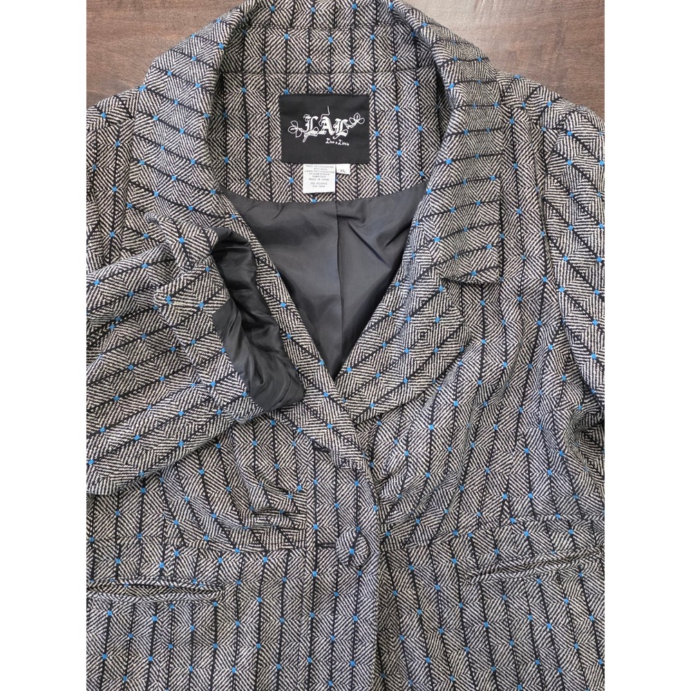 Y2K Corporate Grunge Blazer Whimsigoth Herringbone Pixie Blue Dotted Stripe XL